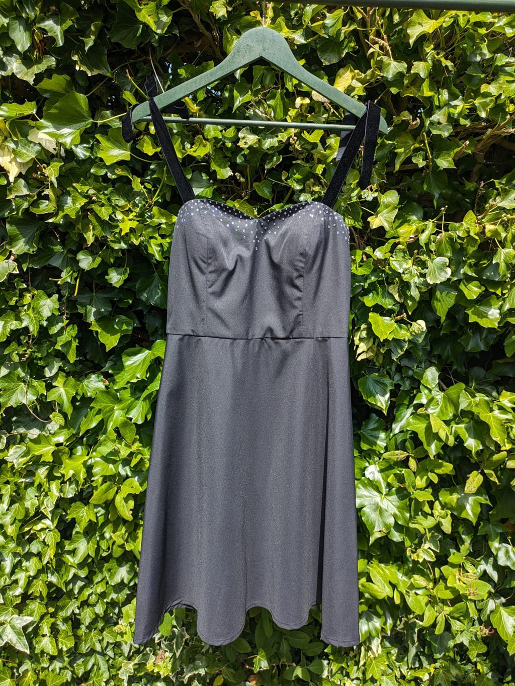 Black Corset Cocktail Dress: Velvet Straps, A-Line Skirt