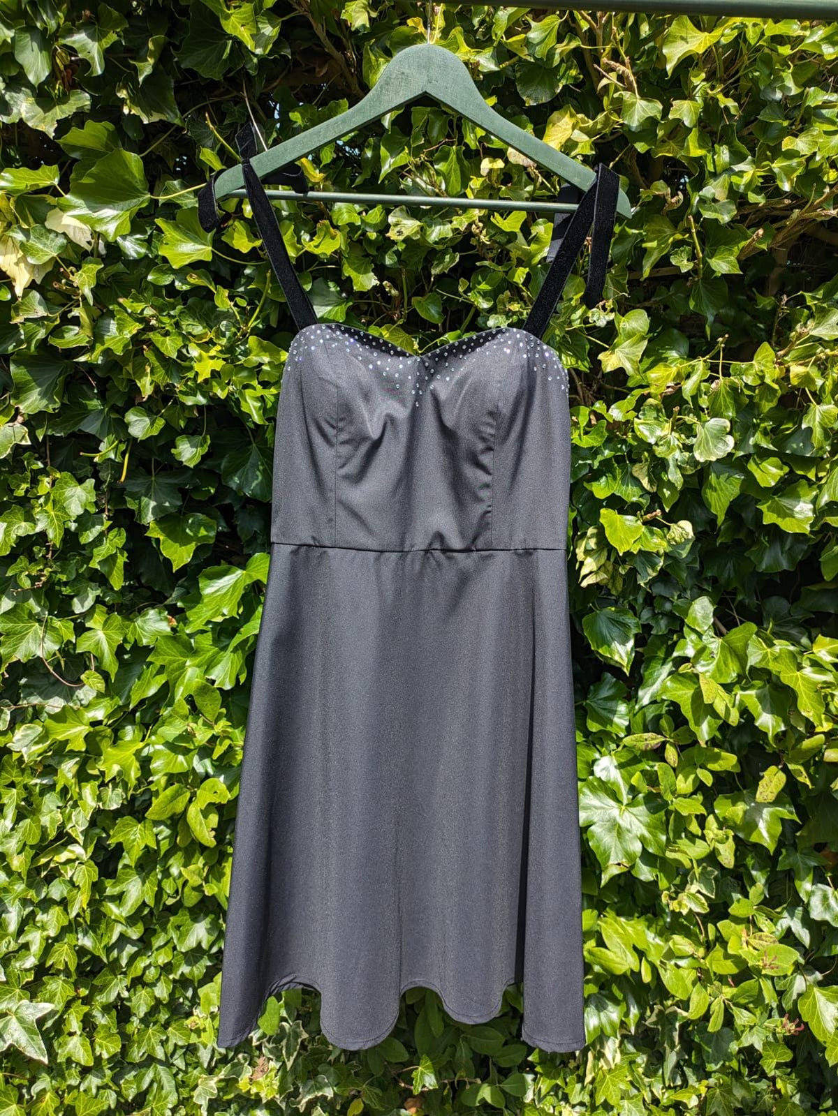 Black Corset Cocktail Dress: Velvet Straps, A-Line Skirt