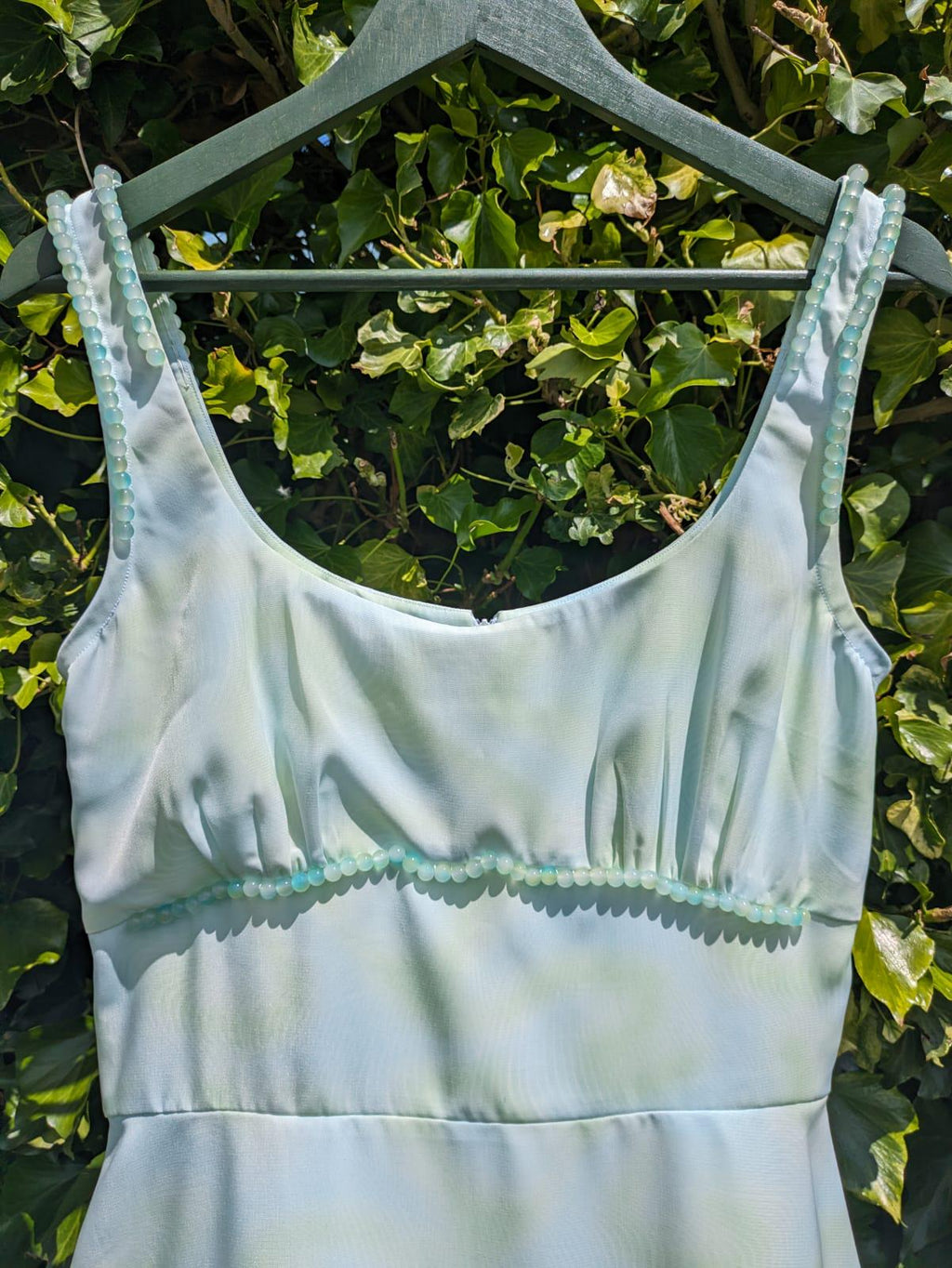 Light green midi dress, Elegant summer dress with beads UK 12