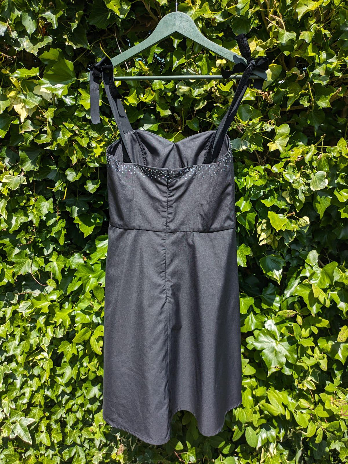 Black Corset Cocktail Dress: Velvet Straps, A-Line Skirt