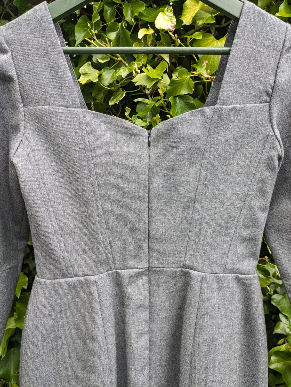 Grey Beaded Cocktail Dress, Fitted Long Sleeve dress