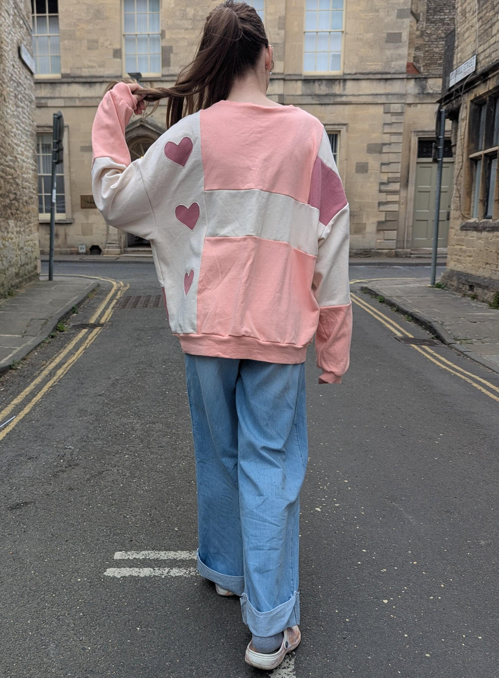 Upcycled Color Block Hoodie, Snoopy Good Vibes Patchwork Pullover
