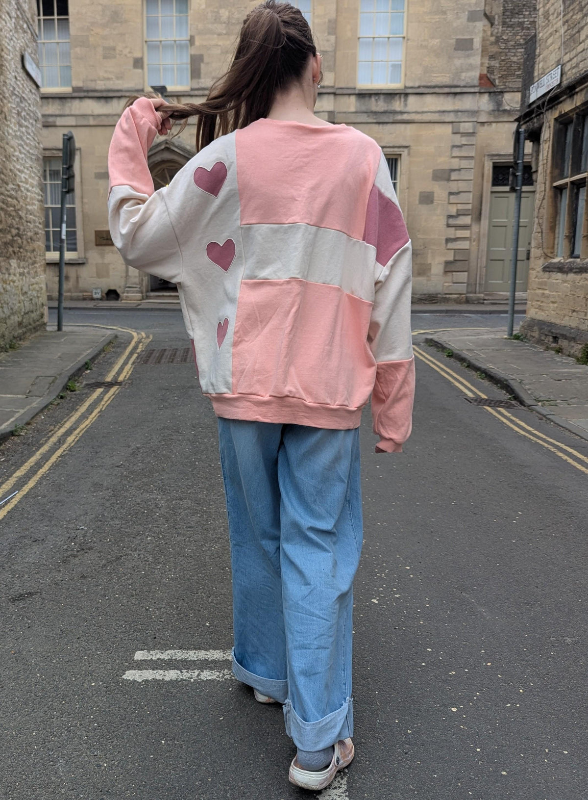 Upcycled Color Block Hoodie, Snoopy Good Vibes Patchwork Pullover