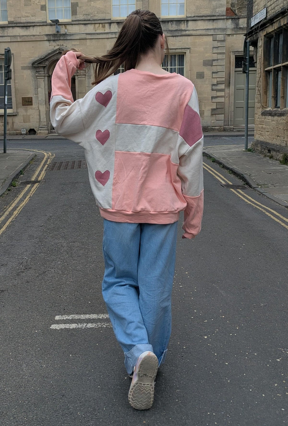 Upcycled Color Block Hoodie, Snoopy Good Vibes Patchwork Pullover