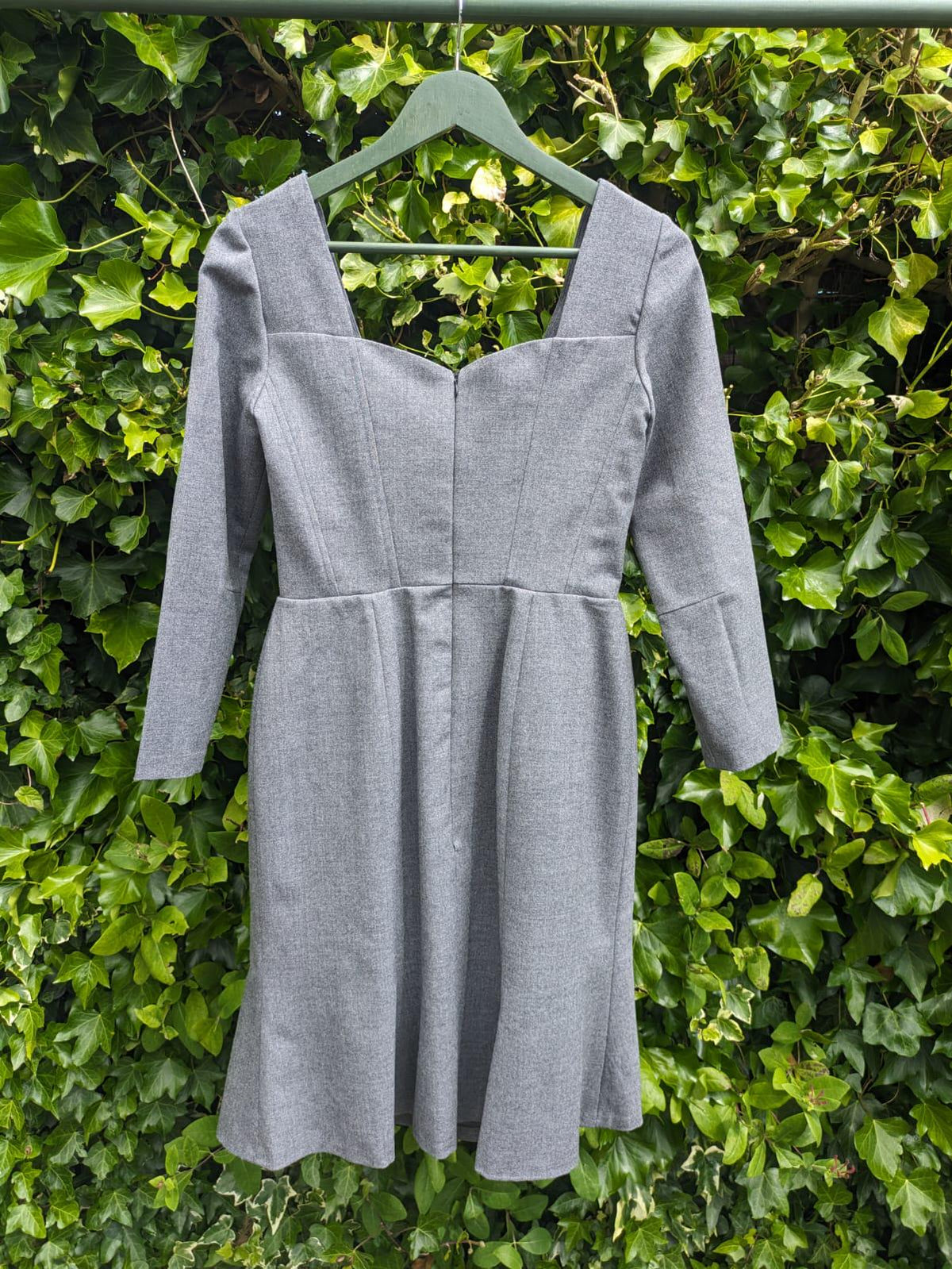 Grey Beaded Cocktail Dress, Fitted Long Sleeve dress