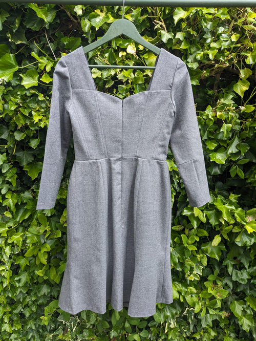 Grey Beaded Cocktail Dress, Fitted Long Sleeve dress
