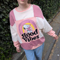 Upcycled Color Block Hoodie, Snoopy Good Vibes Patchwork Pullover