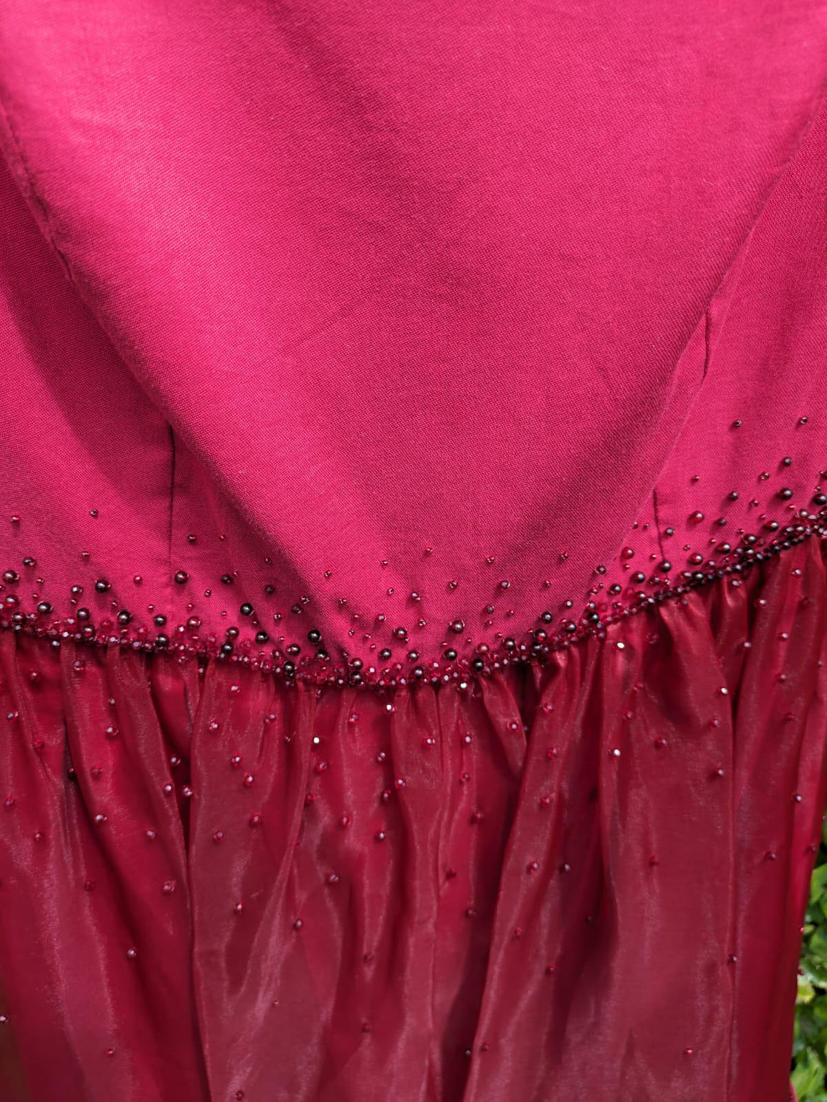 Vine red beaded dress, Romantic above the knee length dress, Unique handmade
