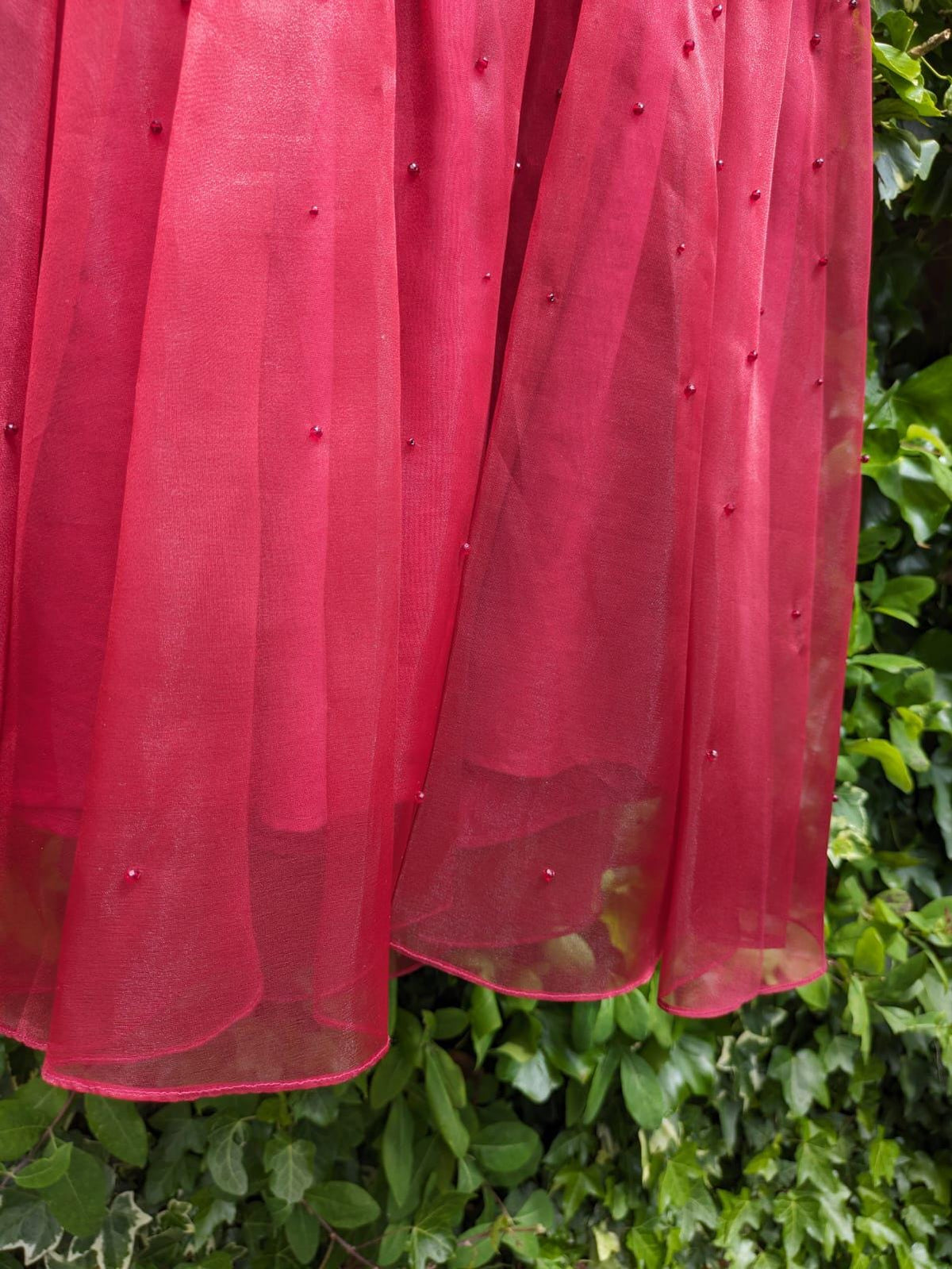 Vine red beaded dress, Romantic above the knee length dress, Unique handmade