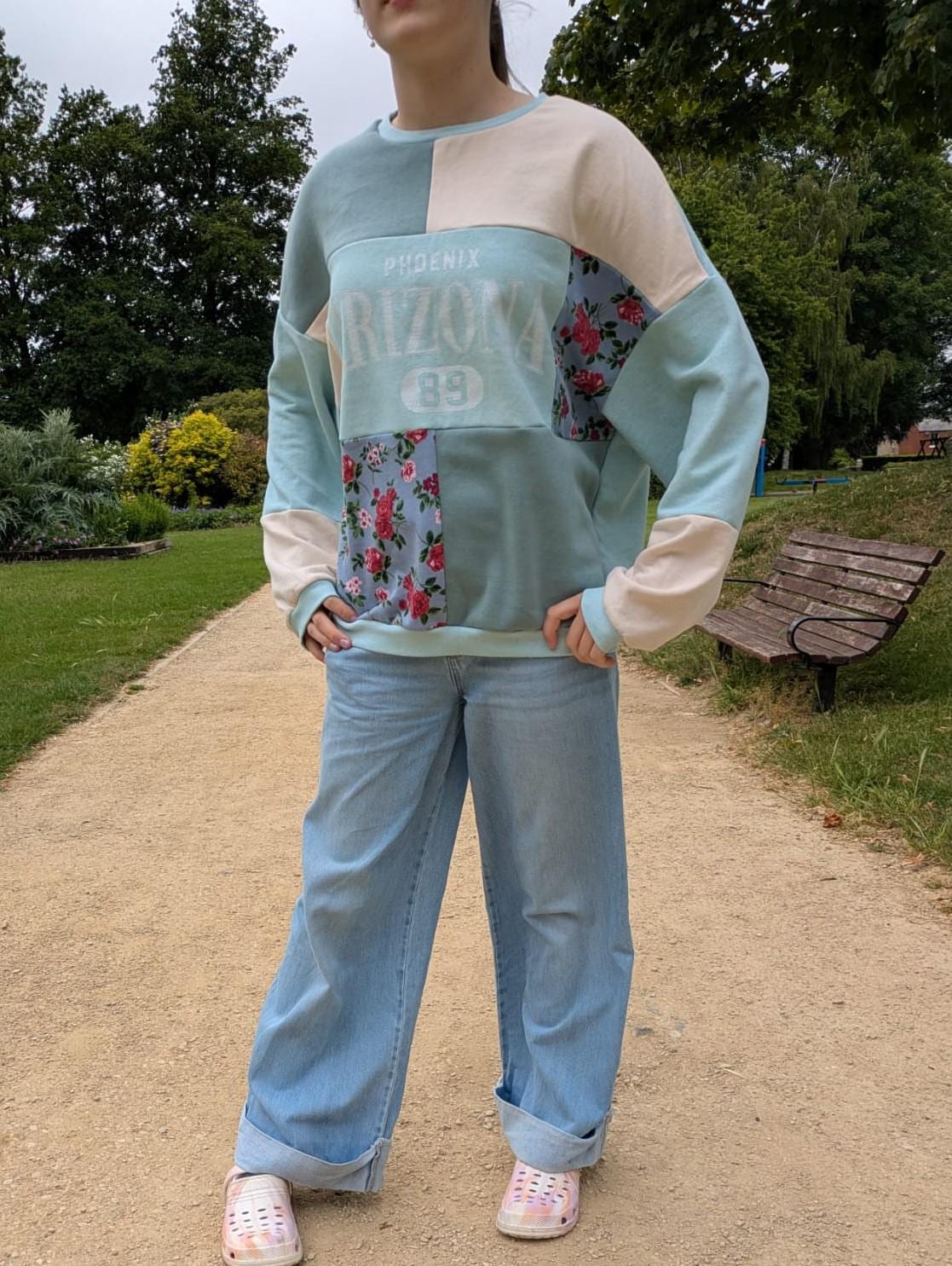 Upcycled Patchwork Hoodie, Color Block Sweatshirt, Sustainable Streetwear, One-of-a-Kind Pullover