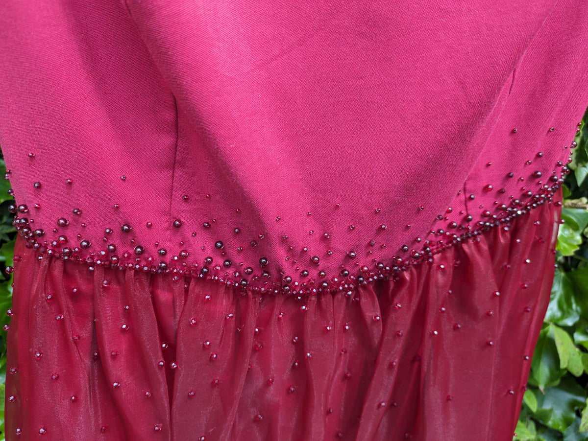 Vine red beaded dress, Romantic above the knee length dress, Unique handmade