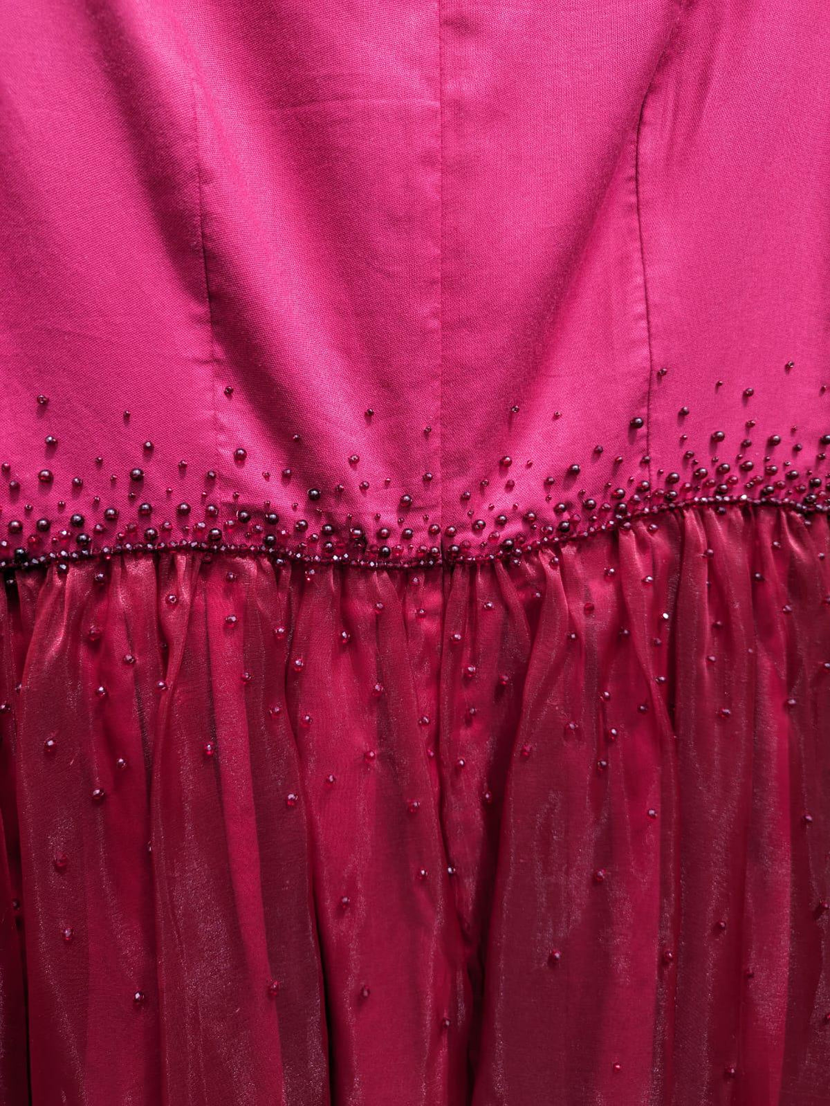 Vine red beaded dress, Romantic above the knee length dress, Unique handmade