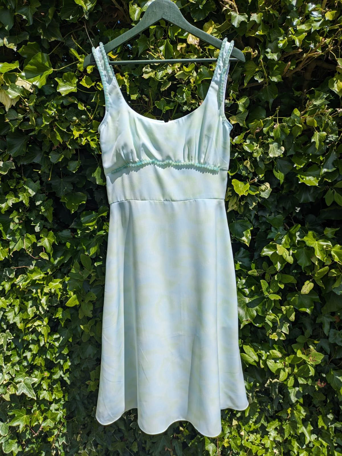Light green midi dress, Elegant summer dress with beads UK 12